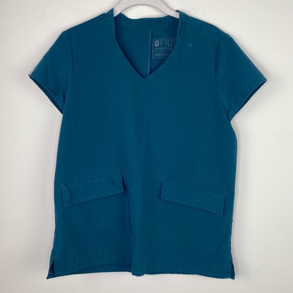 Figs technical collection dark teal scrub short sleeve v-neck top size XS